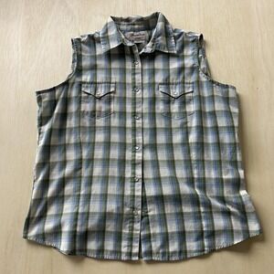 Wrancher By Wrangler Shirt Womens XXL Pearl Snap Plaid Sleeveless Western Top